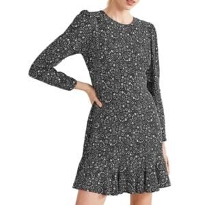 Boden Mini Dress Size 4 Black Dainty Flower Peplum Hem Preppy Country Club NWT
